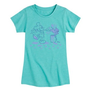 Girls' - Disney - Mickey Mouse & Puppy Paint Prints Fitted Short Sleeve Graphic T-Shirt - 1 of 4