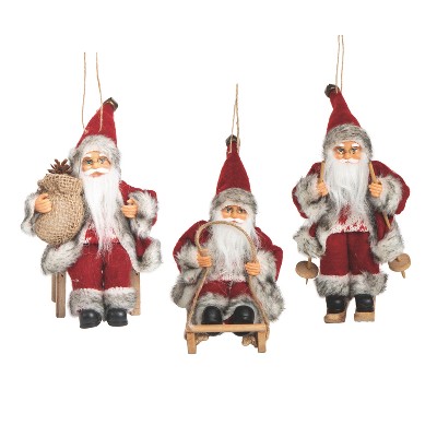 Transpac Fabric Traditional Santa Ornament Set of 3 Christmas Home Decorations