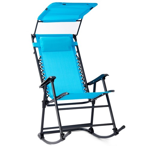 Costway Outdoor Patio Camping Lightweight Folding Rocking Chair with Footrest -Gray