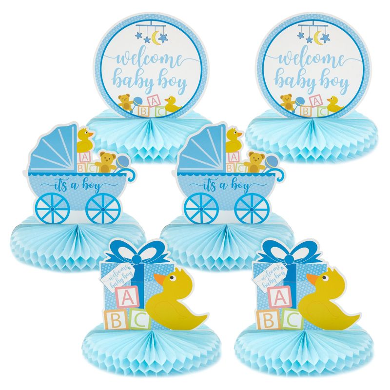 Blue Panda 6 Pack Boy Baby Shower Table Decorations, Yellow Duck Honeycomb Centerpieces, 8.25 x 7.5 In, 1 of 8
