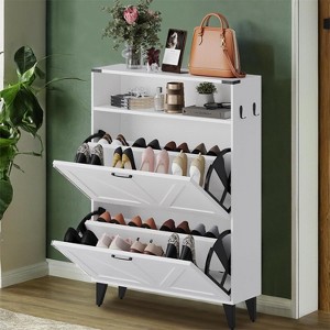 Entryway Shoe Cabinet with Flip-Up Doors, with 2 Flip-Up Drawers & Large Open Storage, Modern Storage Cabinet for Closet, 16-20 Pair Capacity - 1 of 4