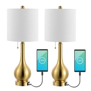 (Set of 2) 24" Tyler Gourd Iron LED Table Lamps with Pull-Chain with Dual USB Charging Port - JONATHAN Y - 1 of 4