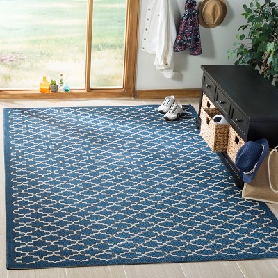 Navy and Beige Synthetic Flat Woven Reversible Area Rug