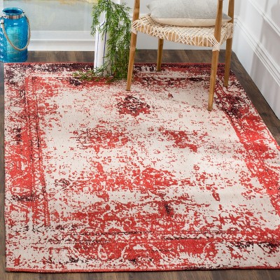 Classic Vintage Red and Beige Wool Cotton Area Rug, 5' x 8'