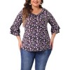 Agnes Orinda Women's Plus Size Floral Print V Neck Tiered Ruffle 3/4 Sleeve Casual Blouse - 2 of 4