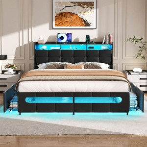 Aheaplus Upholstered Bed Frame with Drawers - 1 of 4