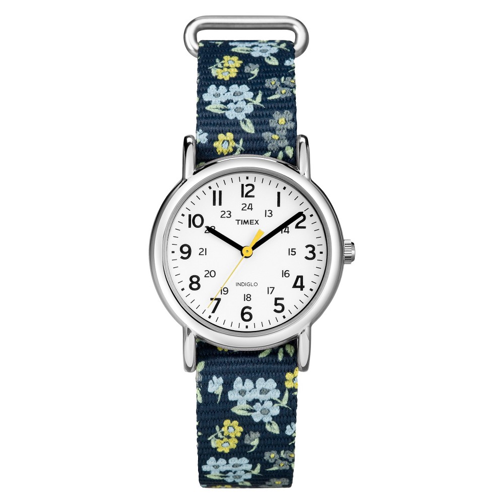 Photos - Wrist Watch Timex Weekender Slip Thru Floral Nylon Strap Watch - Blue T2P370JT 