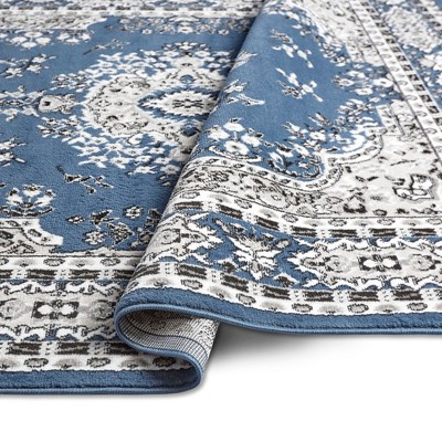Midnight Blue and Ivory Synthetic Traditional Area Rug