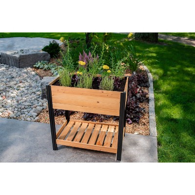 Mezza 42" Cedar Raised Herb Garden Bed with Black Aluminum Posts