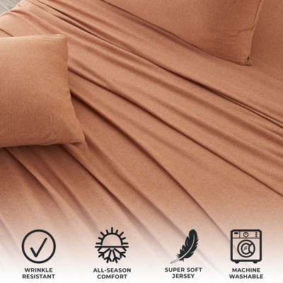 Terracotta Twin XL Jersey Knit Cotton Blend Sheet Set