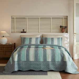Marcielo 3Pcs Polyester Modern Striped Quilt Bedspread Set - 1 of 4