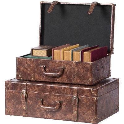 Vintiquewise Suitcase Storage Trunk with Faux Leather Set of 2