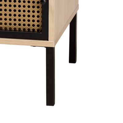 Felton Two-Tone Black Gold Metal and Light Brown Wood End Table with Storage