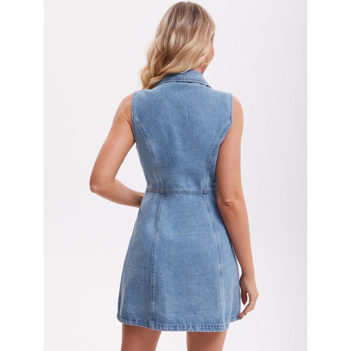 Женские платья INSPIRE CHIC Women's Denim Sleeveless Button Down Notched Collar A-Line Mini Jean Dresses X-Large Light Blue — фото 4