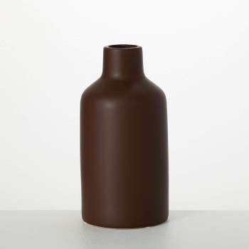 Sullivans 10.5" Matte Dark Brown Bottle Vase, Ceramic