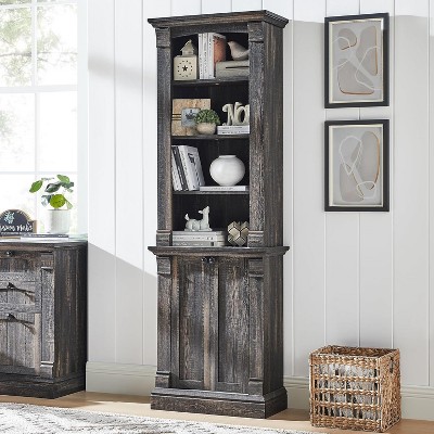 SinCiDo 72" Tall Farmhouse Storage Bookcase, 4-Tier Open Adjustable Shelves & 2 Doors, Wooden Bookshelf Organizer for Home Office