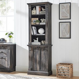 SinCiDo 72" Tall Farmhouse Storage Bookcase, 4-Tier Open Adjustable Shelves & 2 Doors, Wooden Bookshelf Organizer for Home Office - 1 of 4