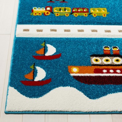 Blue and Beige 9' x 12' Stain-Resistant Kids Rug
