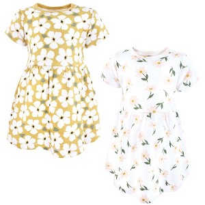 Hudson Baby Infant Girls Cotton Dresses, Gold Sage Floral - 1 of 4