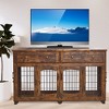2 Dog Crate Furniture for Large Breeds, Large Dog Kennel Furniture TV Stand, 58" Wooden Dog Kennel End Table with Drawers, Double Dog House - 3 of 4