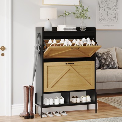 Shoe Cabinet w/ 2 Flip-Up Drawers Entryway Shoe Storage Cabinet