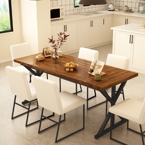 Vipbear Farmhouse Dining Table for 6 People,70.8 Inch Rectangular Wood Dining Table, Rustic Kitchen Table with Heavy Duty Metal Legs for Dining Room - 1 of 4