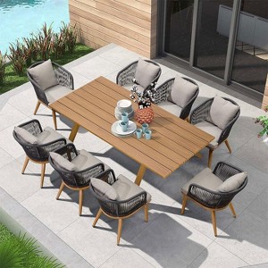 PURPLE LEAF Outdoor Dining Set Patio Aluminium Table and Rope Weave Chairs Included Cushions for Backyard Decor Kitchen - 1 of 4