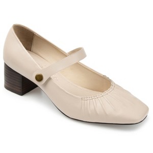 Journee Signature Womens Genuine Leather Ellsy Mary Jane Low Stacked Heel Square Toe Pumps - 1 of 4