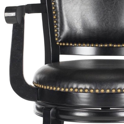 Transitional Black Leather Swivel Bar Stool with Bronze Nailhead Trim