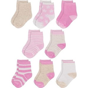 Rising Star Infant Socks for Baby Girls, Crew Ankle Cotton Infant Socks 0-12 months- 8 pack (Pink Patterns) - 1 of 2