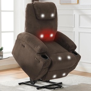 Power Lift Recliner Chair, Lift Chair with Massage & Heat, Adjustable Corduroy Electric Recliner Chairs with 2 Cup Holders & Stand Assist - 1 of 4