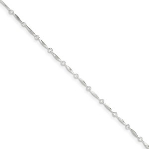Black Bow Jewelry Sterling Silver Adjustable 2mm Polished Bar Link Anklet, 10 Inch - 1 of 4