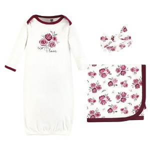 Hudson Baby Infant Girl Gown, Swaddle Blanket and Cap or Headband, Rose, 0-6 Months - 1 of 4