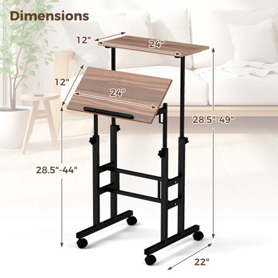 Walnut Adjustable Height Standing Desk with Drawer and Headphone Hook