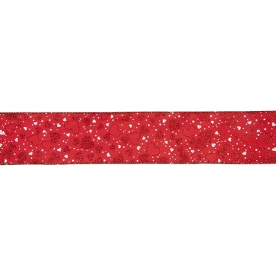 Northlight White and Red Glitter Hearts Valentine's Day Wired Craft Ribbon 2.5 inch x 10 Yards