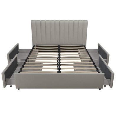 Light Gray Queen Upholstered Platform Bed with Storage Drawers