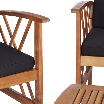 Fontana Natural Acacia Wood 4-Piece Outdoor Set with Black Cushions