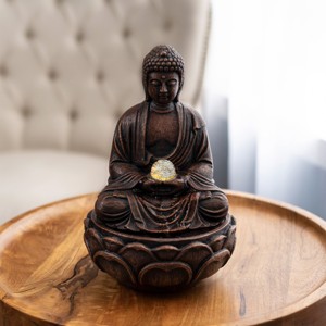 Tabletop Water Fountain- Sitting Buddha Statue with Rolling Glass Ball Multi-Colored LED Lights Electric Pump & Soothing Waterfall by Nature Spring - 1 of 4