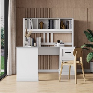 PAGED Home Office Computer Desk with Hutch, Multi-Storage Space, Antiqued White finish - 1 of 4