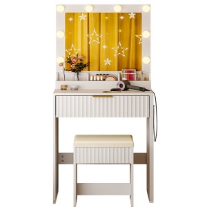 ChicFurnit Vanity Tables Makeup Vanity Desk Vanity Table Set Dressing Table with Square Mirror for Bedroom, White, 27.13"*15.71"*52.87" - 1 of 4