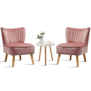 Costway 3pcs Accent Chair & End Table Set 2pcs Armless Velvet Sofa & Round Table - 1 of 4