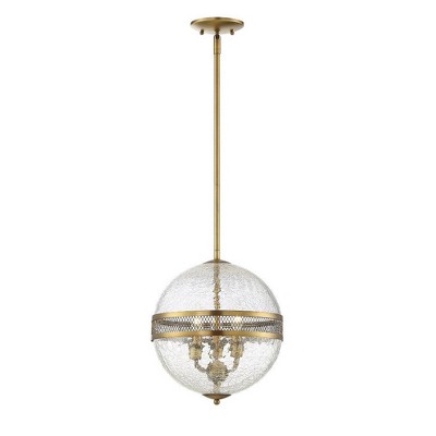 Savoy House 3-Light Warm Brass Crackled Glass Globe Pendant