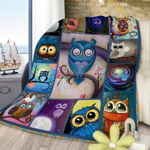Boersma Moon Owl Flannel Fleece Blanket Cozy Fuzzy Warm Flannel Blanket Cute Night Owl Blanket Soft Plush Throw Blanket for Owl Lovers 30*40 Inches - 1 of 4