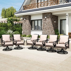 Captiva Designs Patio Dining Rattan Metal Chairs with Seat Cushions and Waist Pillows - 1 of 4