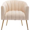 SEYNAR Modern Velvet Accent Chair,Round Upholstered Barrel Chair for Living Room,Beige, 28.25"D x 27.1"W x 28.9"H - 4 of 4