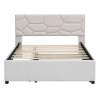 MAYEERTY Full Size Upholstered Platform Bed, Brick Pattern Headboard Twin Trundle Linen Fabric, Bedroom, Beige - 3 of 4