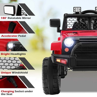 Red 12V Kids Ride-On Truck with Remote Control and Music