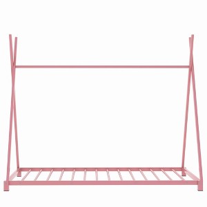 COWLOWN Twin House Platform Bed, Metal Frame with Safety Railings, Triangle Structure & Wood Slats - 1 of 4