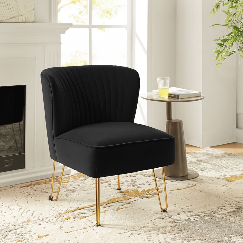 Upholstery Velvet Side Chair with Tufted Back Contemporary and Classic Armless Accent Chair with Metal Base | Karat Home, 2 of 11