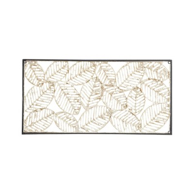 32" x 16" Cream Paper Cloaked Leaves Metal Framed Wall Sculpture